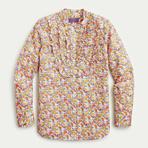 J.Crew Re-Imagined Liberty London XL Band Collar Ruffled Shirt Cotton Libby $128
